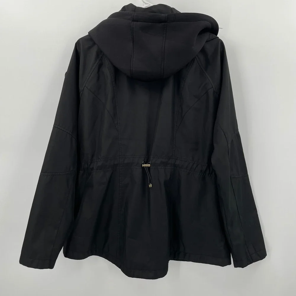 MICHAEL‎ KORS Womens Black Hooded Anorak Rain Jacket Size L Utility *Flaws*READ*